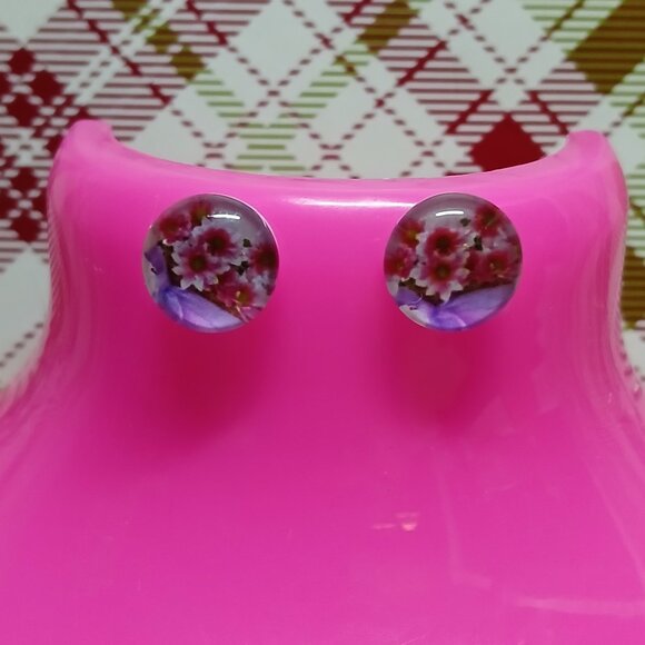 Handmade Silver Tone with Pink Flowers Earrings Fashion Jewelry #89 - Picture 4 of 6